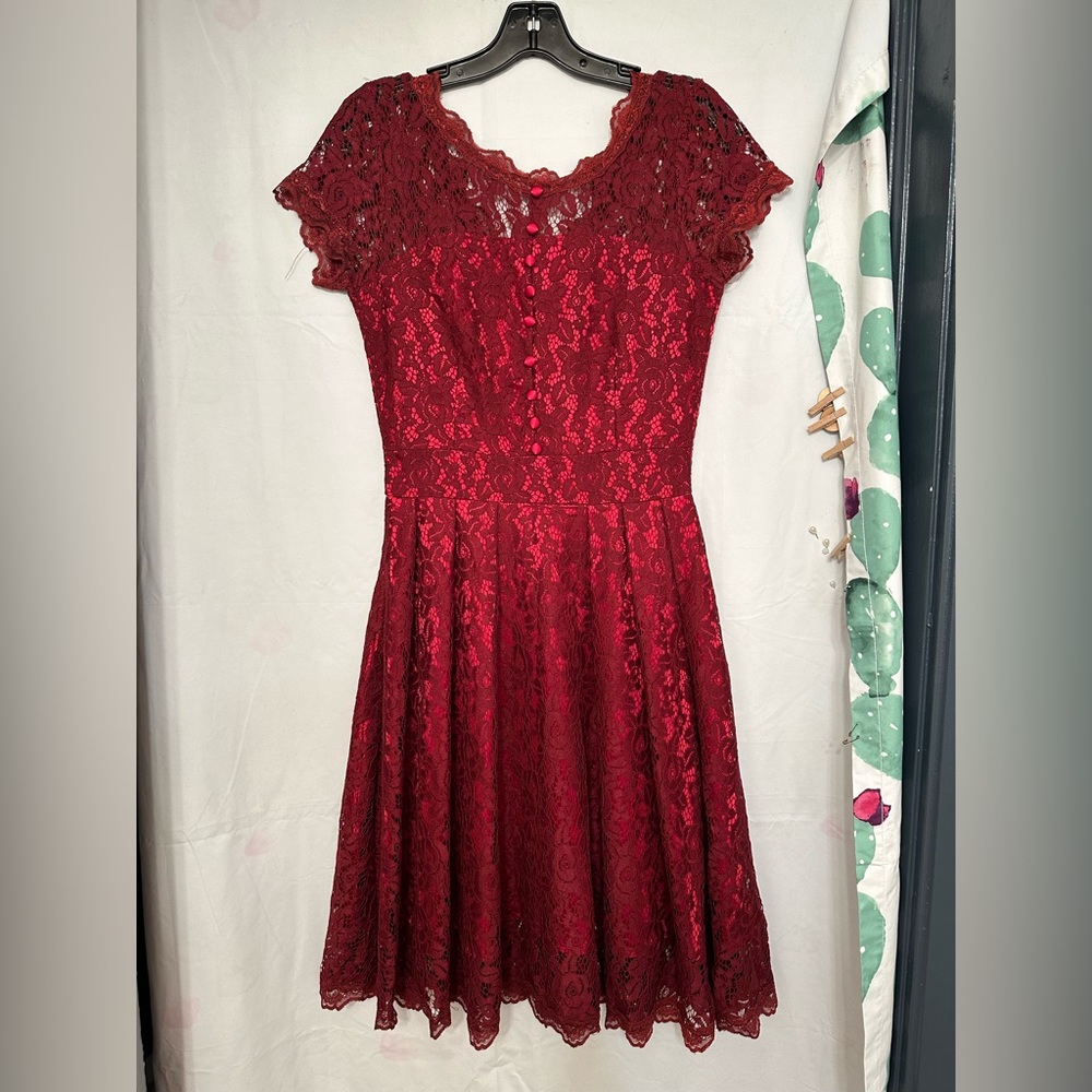 Owin Women’s Red Wine Lace A-Line Cocktail Dress Size Small